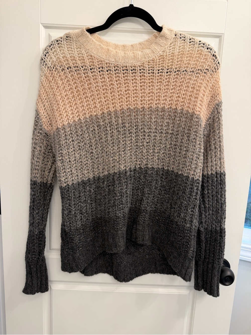 American Eagle Open Knit Colorblock Sweater Small Neutral Boho